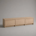 Meuble TV bas en bois à 3 portes, chêne clair, 180 × 40 × 55 cm