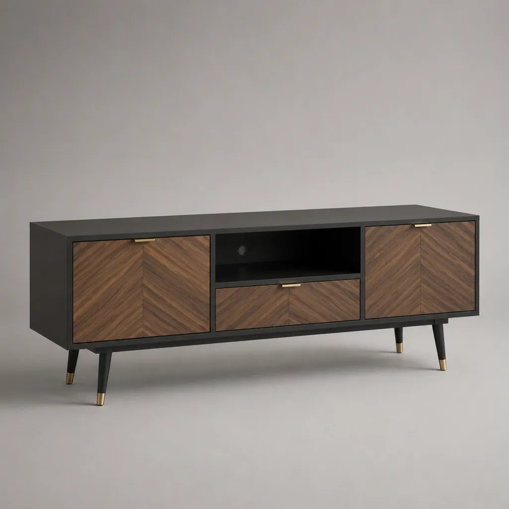 Armadio rettangolare per TV MDF e metallo, marrone noce, nero e oro, 160 × 40 × 65 cm