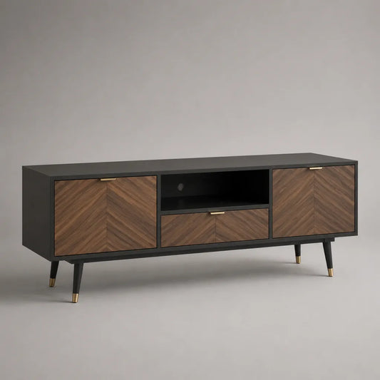 Armadio rettangolare per TV MDF e metallo, marrone noce, nero e oro, 160 × 40 × 65 cm