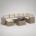 Salon de jardin d’angle 8 places en résine tressée taupe avec coussins beiges et table, 257 × 193 × 73 cm