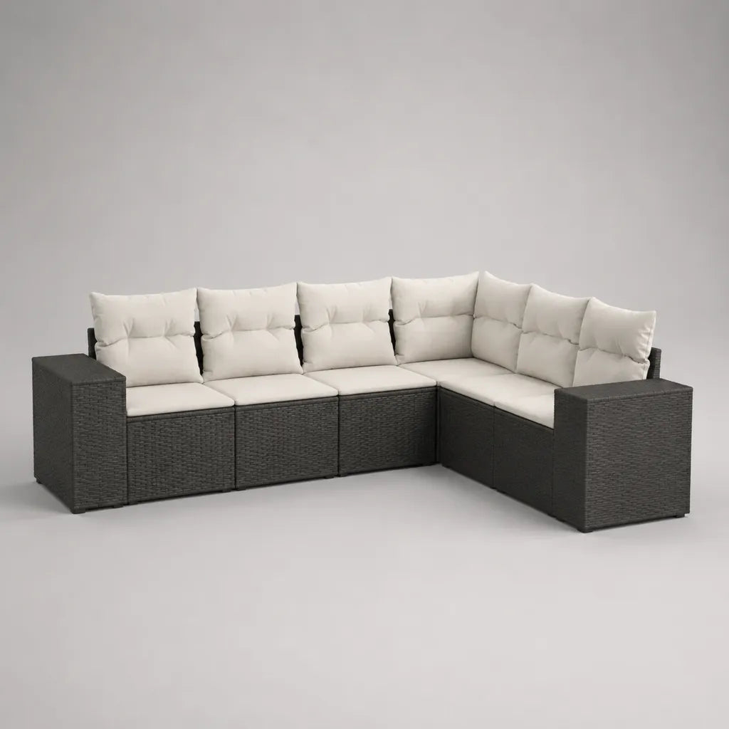 Canapé d’angle extérieur 5 places en résine tressée PE avec coussins, 236 × 180 × 75 cm, anthracite et crème