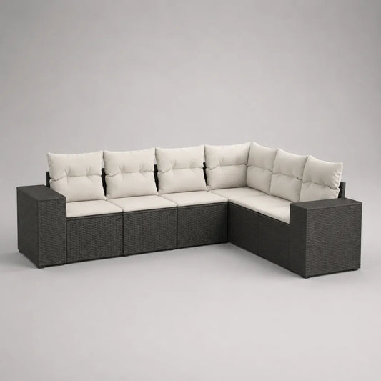 Divano angolo esterno 5 posti in resina intrecciata PE con cuscini, 236 × 180 × 75 cm, antracite e crema