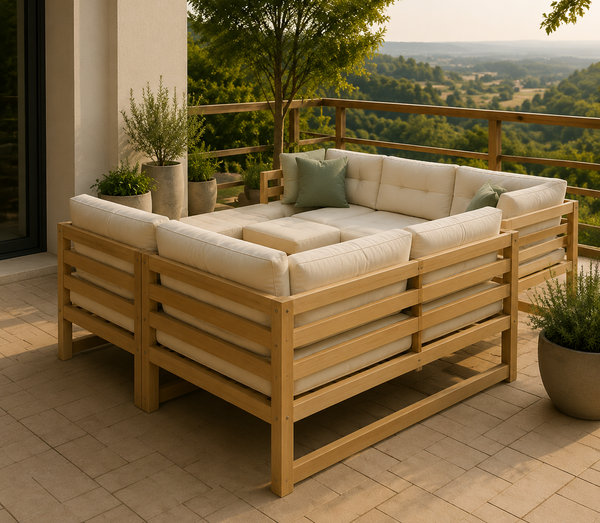 Set Salotto da Giardino in Legno con Cuscini Beige