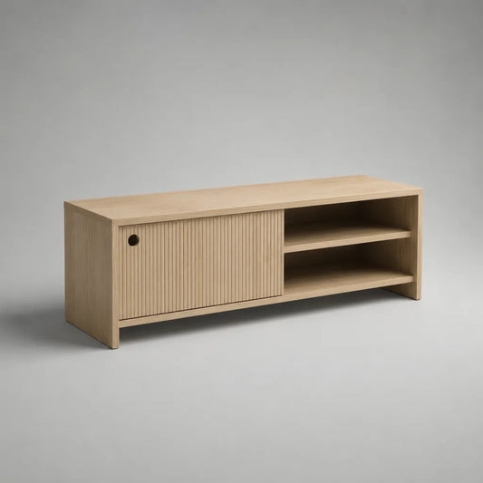Armadio rettangolare MDF con porta scorrevole scanalata e 2 nicchie aperte, rovere chiaro, 140 × 40 × 50 cm