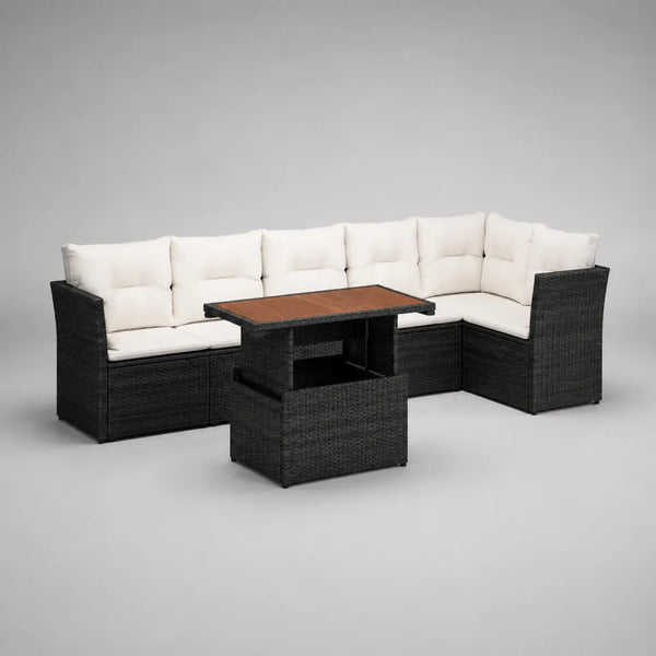 Set Salotto in Polyrattan con Tavolo Regolabile