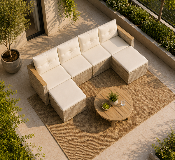 Salotto da Giardino in Rattan Sintetico con Pouf