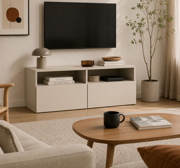 Mobile Porta TV Bianco con Cassetti e Ripiani