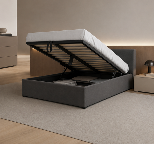 Letto Matrimoniale Contenitore in Tessuto con Apertura a Gas
