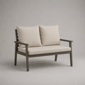 Canapé de jardin 2 places en bois, coussins en tissu beige, structure gris taupe, 124 × 72 × 84 cm