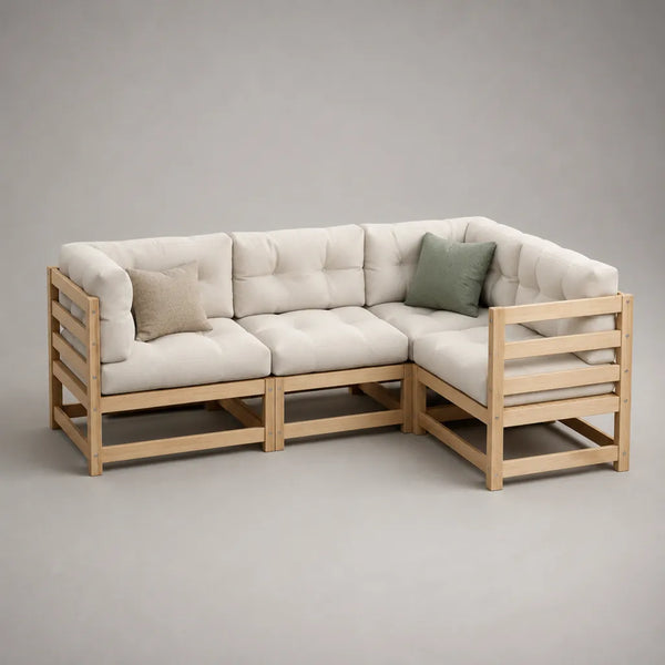 Set Salotto da Giardino in Legno con Cuscini Beige
