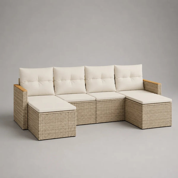 Salotto da Giardino in Rattan Sintetico con Pouf